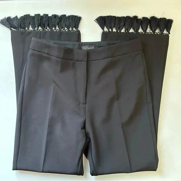 Topshop Tassel  Hem Kick Flare Trousers Black Cropped Pants Size 4 NWOT - Picture 16 of 16